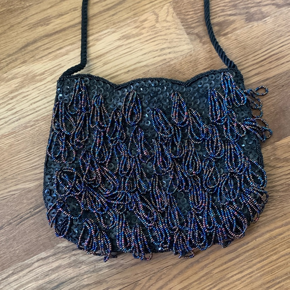 Vintage Black Beaded 90s Mermaid Evening Crossbody Purse